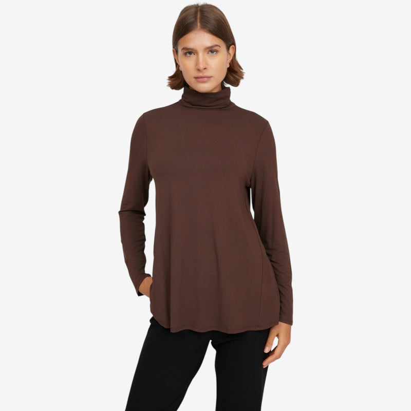 Brown Long Sleeve Turtleneck Top