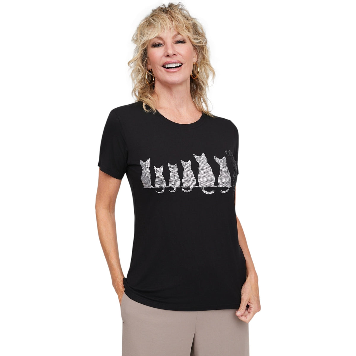Women’s Black Cat Graphic Short Sleeve T-Shirt